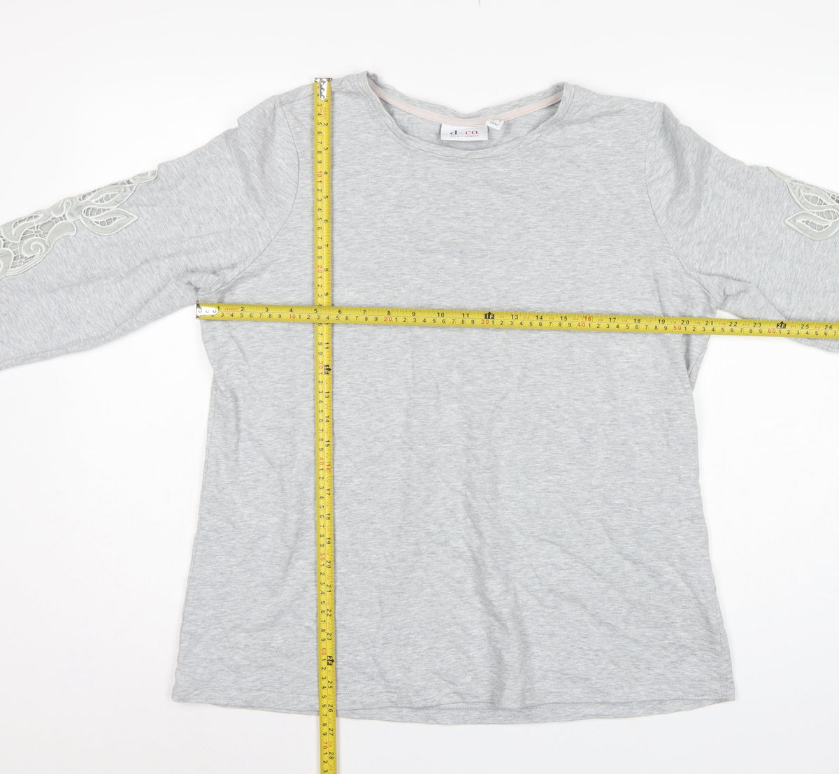 d&co. Women’s Grey UK L Tunic Sweatshirt Embroidered Sleeve Casual