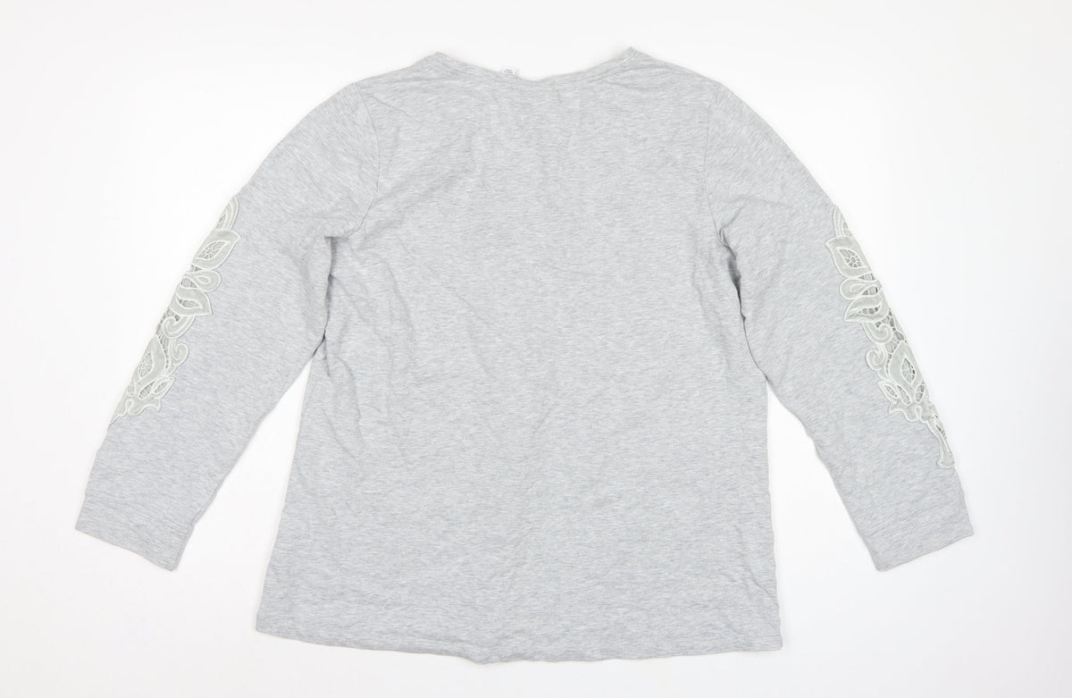 d&co. Women’s Grey UK L Tunic Sweatshirt Embroidered Sleeve Casual