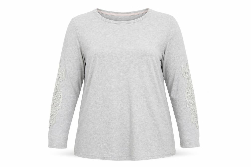 d&co. Women’s Grey UK L Tunic Sweatshirt Embroidered Sleeve Casual