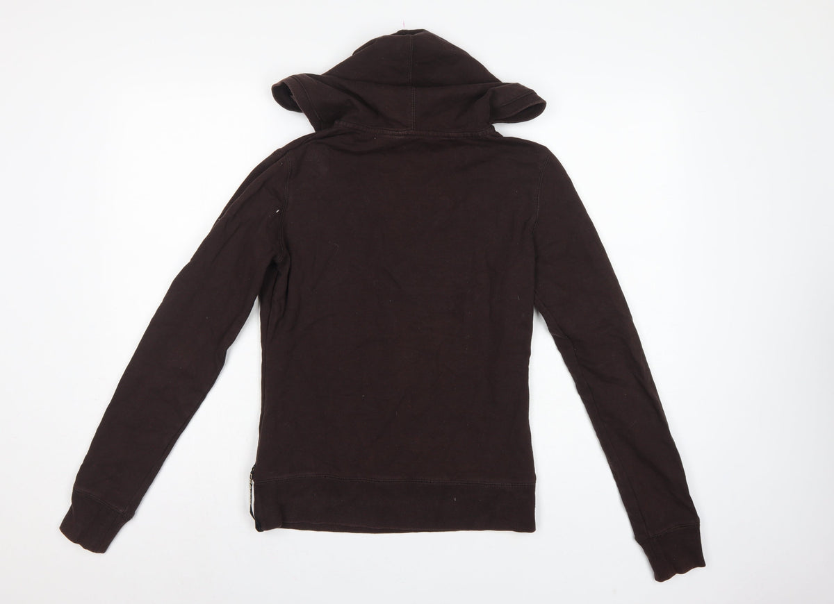 Flammina Women's Brown M Pullover Hoodie V-Neck Studded Graphic