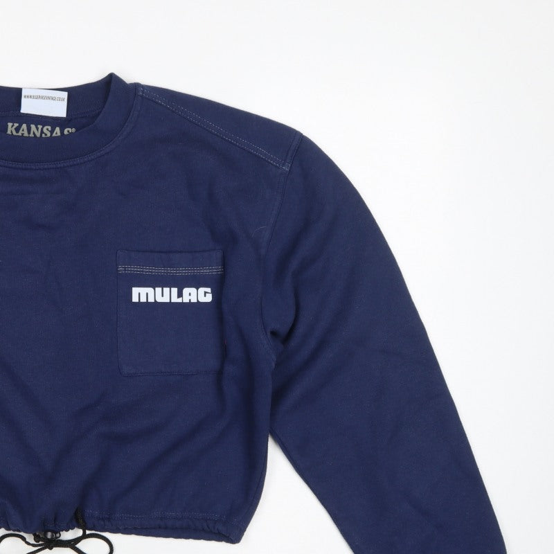 Kansas Women’s Blue M Cropped Logo Pocket Drawstring Sweatshirt