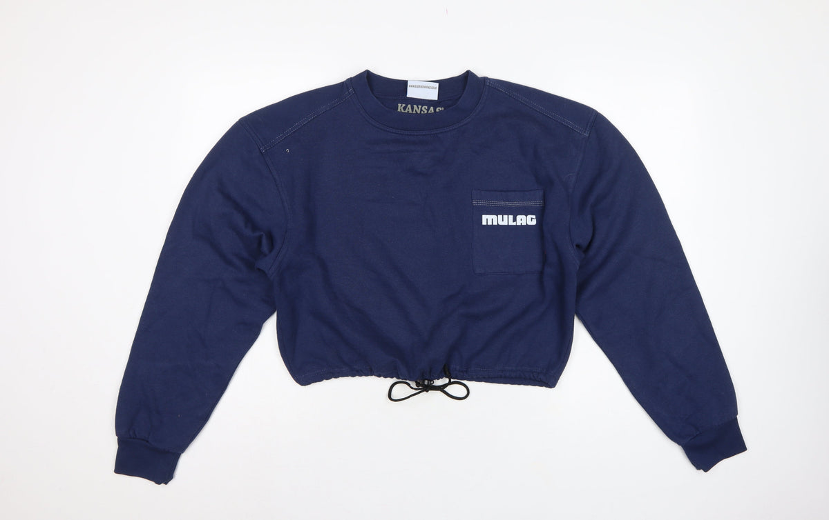 Kansas Women’s Blue M Cropped Logo Pocket Drawstring Sweatshirt