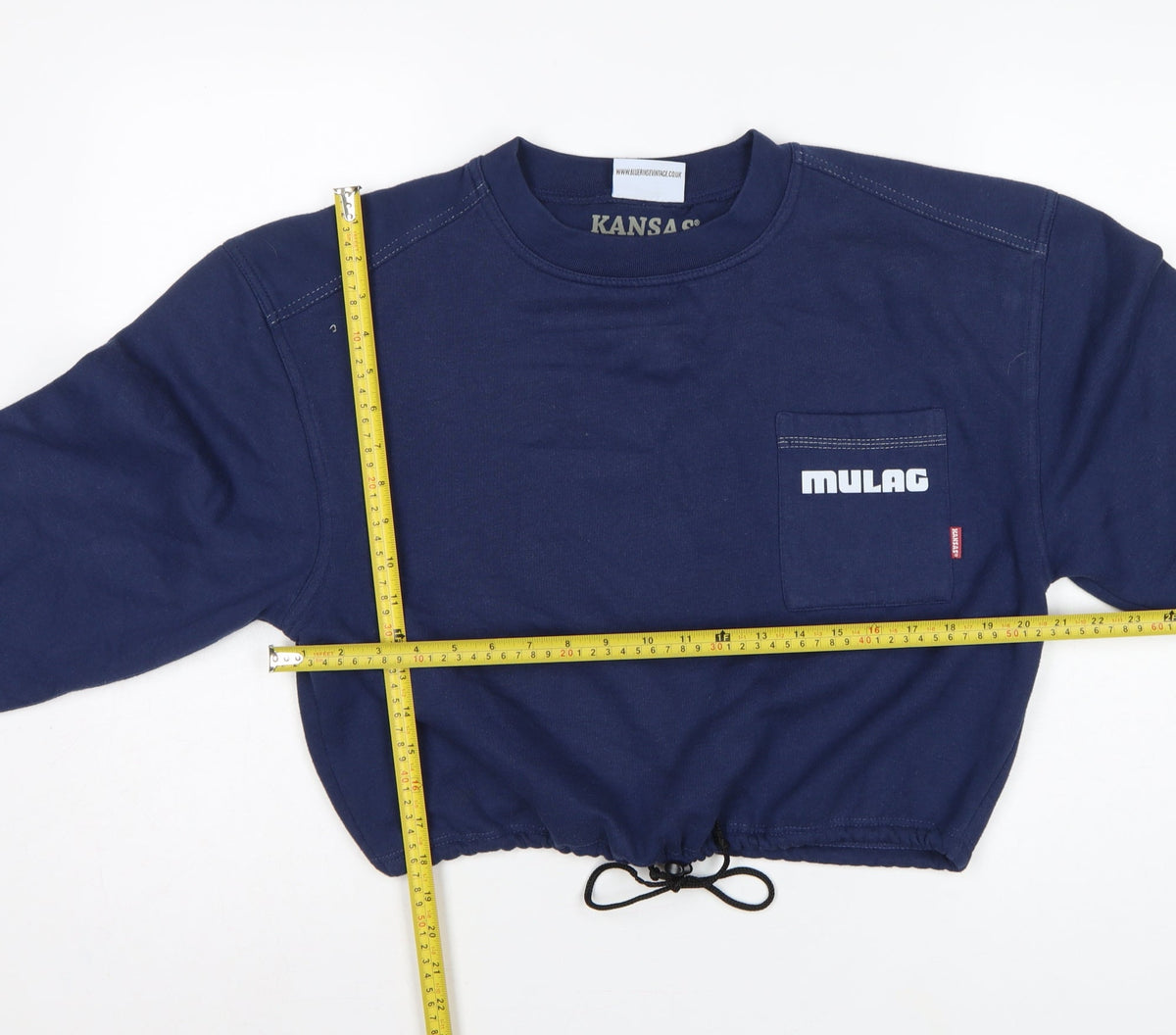Kansas Women’s Blue M Cropped Logo Pocket Drawstring Sweatshirt