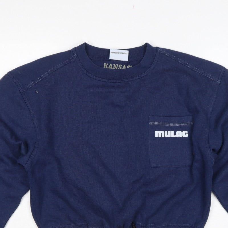 Kansas Women’s Blue M Cropped Logo Pocket Drawstring Sweatshirt