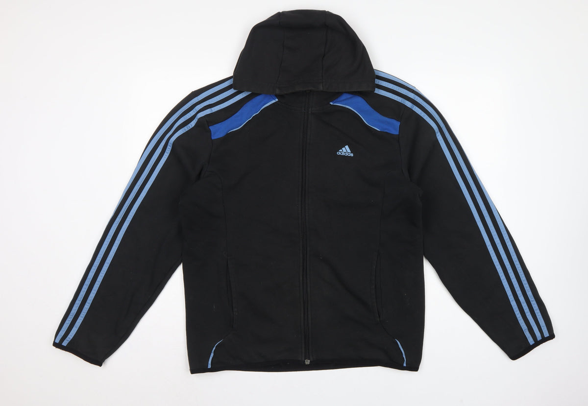 Back view of Adidas Men’s Black Blue M Full Zip Climacool Hooded Sports Hoodie