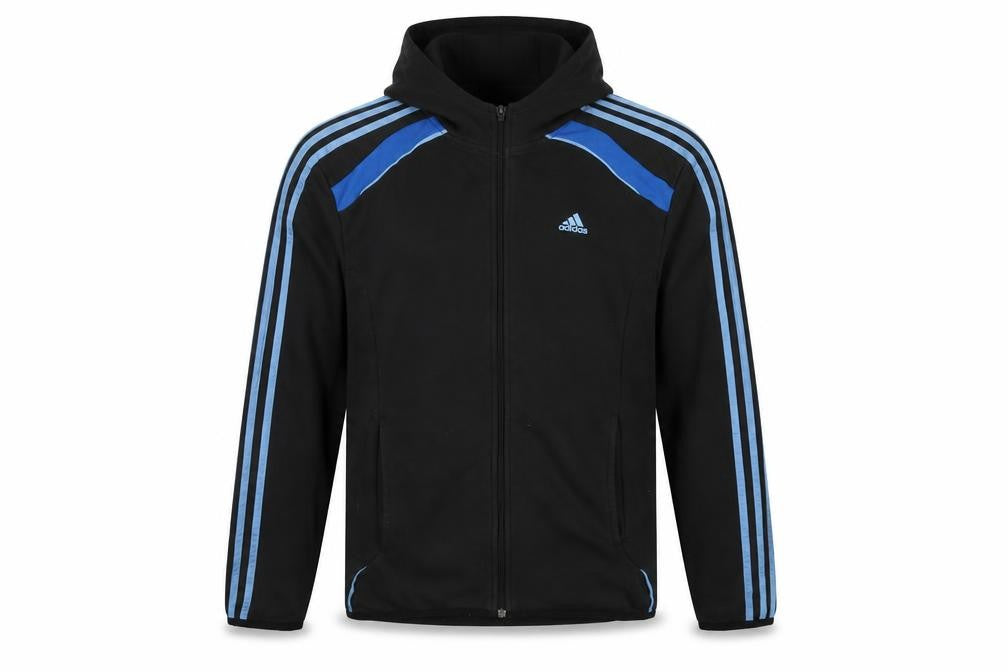 Front view of Adidas Men’s Black Blue M Full Zip Climacool Hooded Sports Hoodie