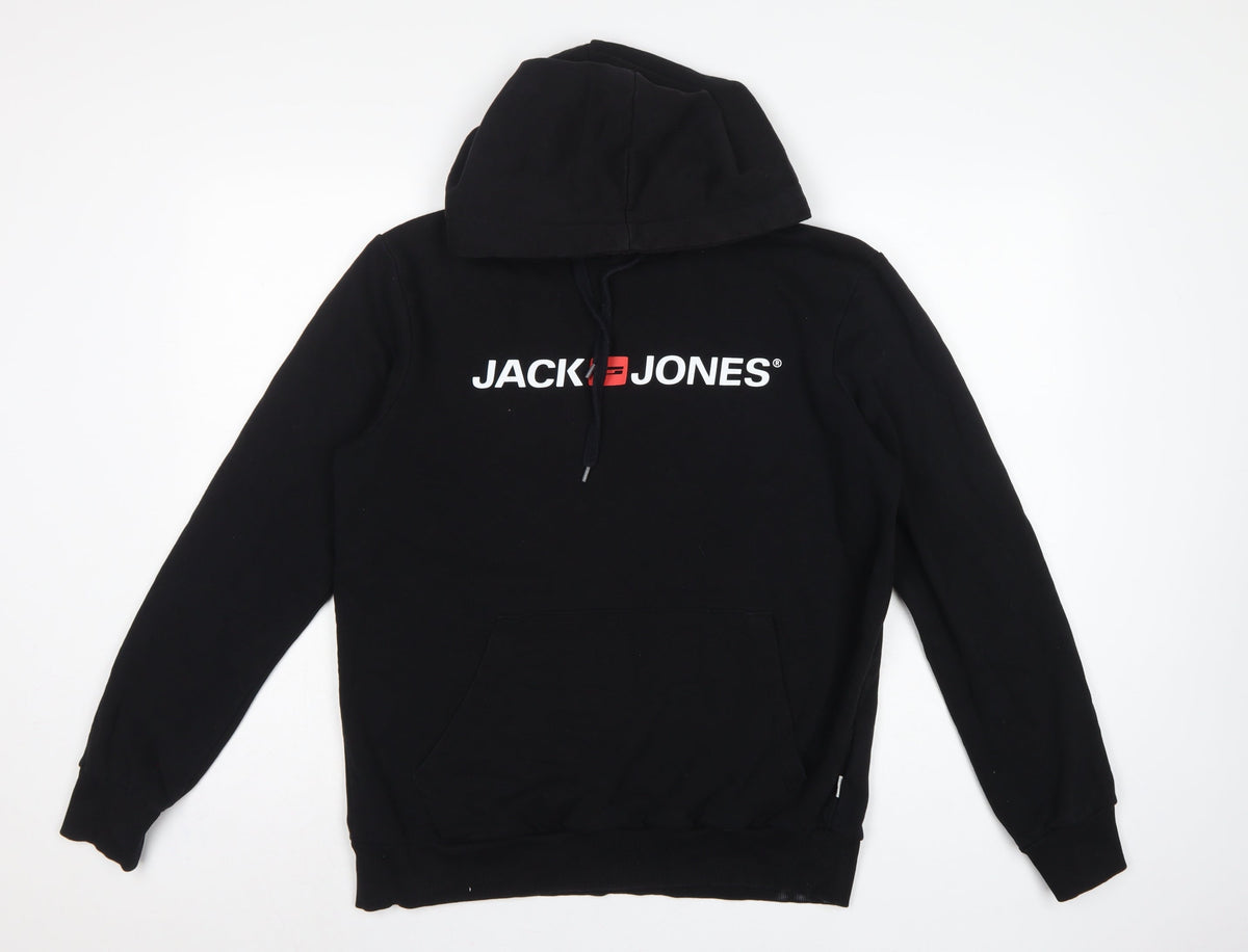 Jack & Jones Men’s Black L Logo Graphic Pullover Hoodie