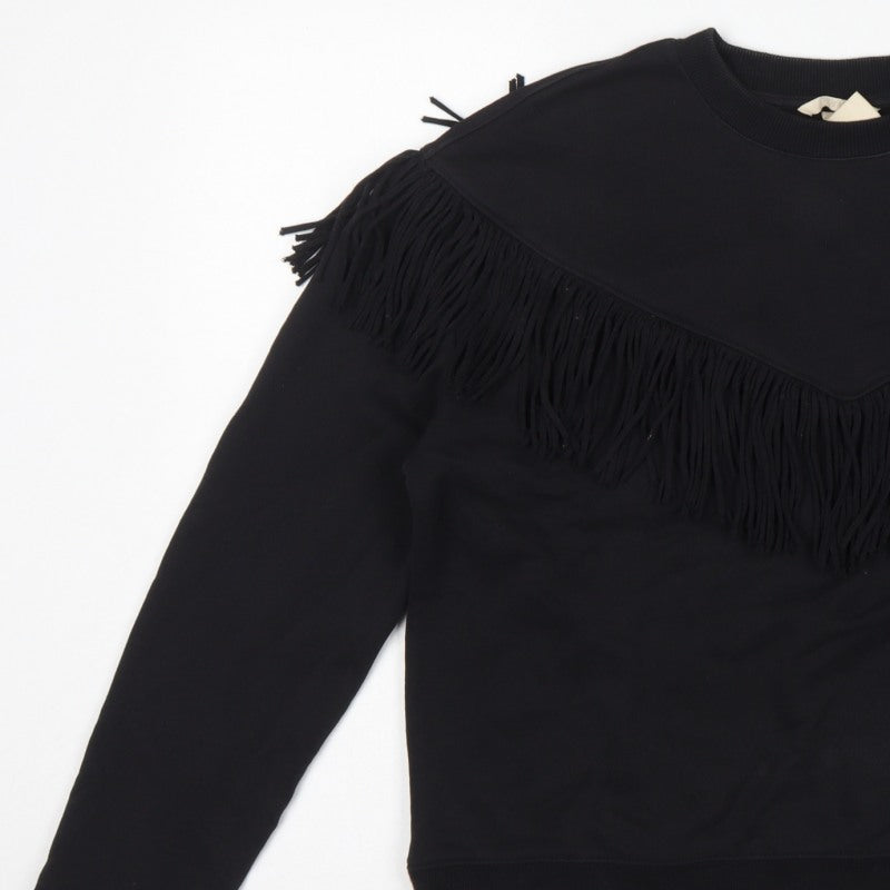 H&M Women’s Black S Fringe Pullover Sweatshirt Crew Neck