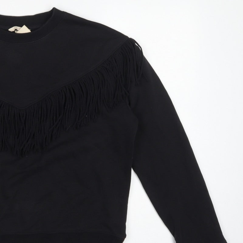 H&M Women’s Black S Fringe Pullover Sweatshirt Crew Neck