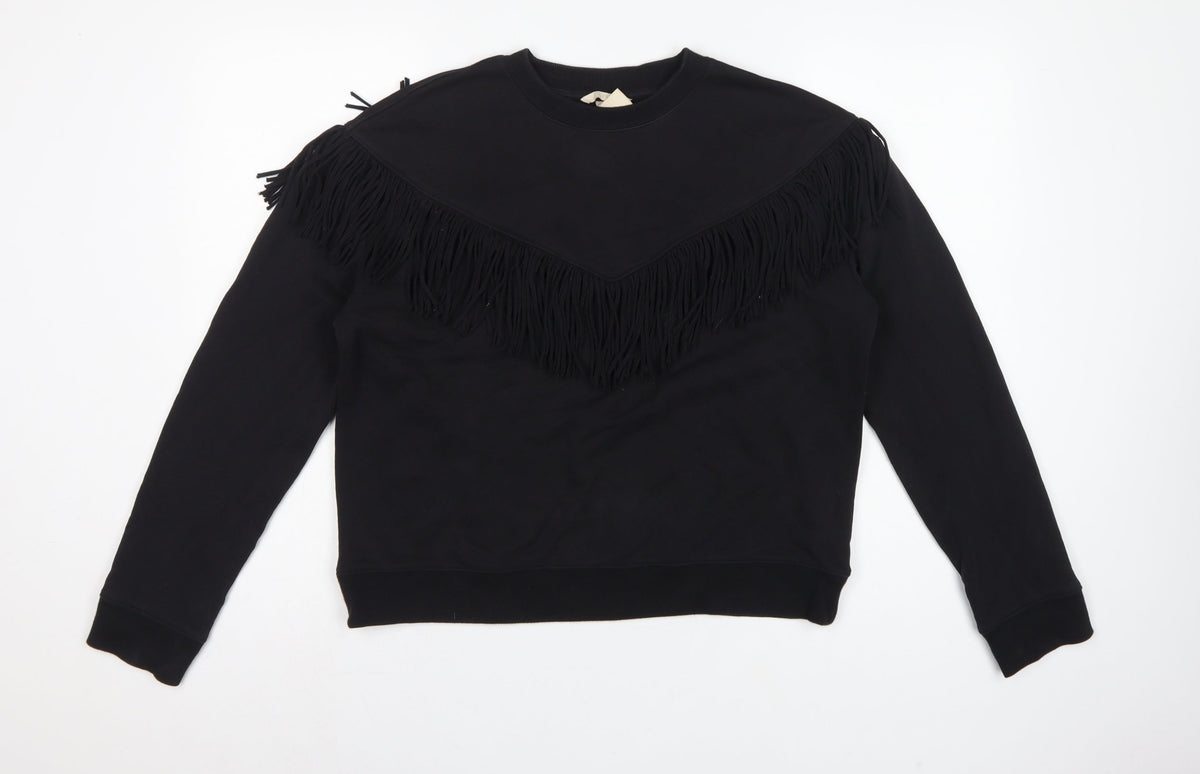 H&M Women’s Black S Fringe Pullover Sweatshirt Crew Neck