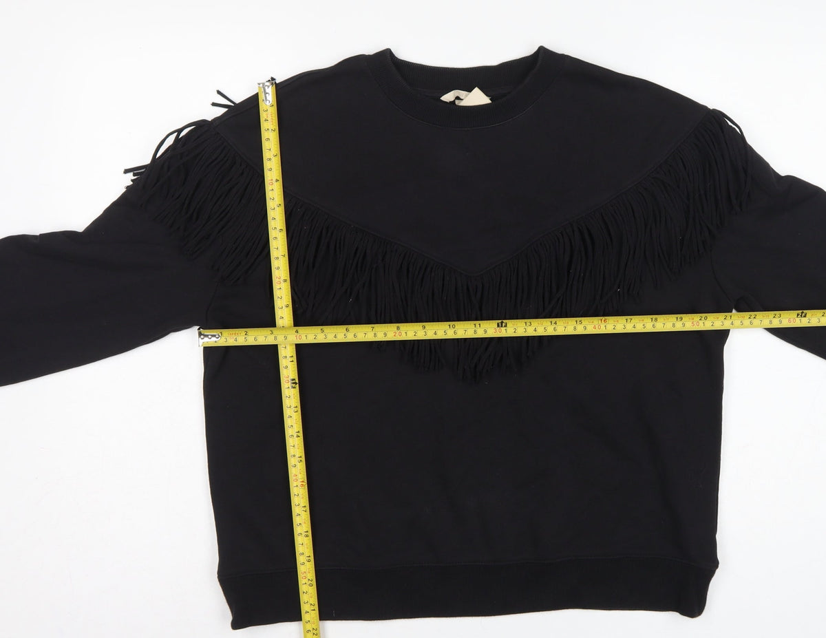 H&M Women’s Black S Fringe Pullover Sweatshirt Crew Neck