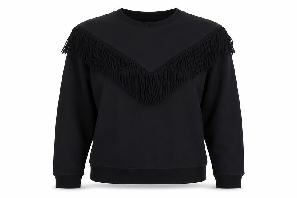 H&M Women’s Black S Fringe Pullover Sweatshirt Crew Neck