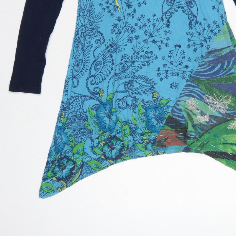 Desigual Women Blue S Floral Asymmetric Boho Swing Dress