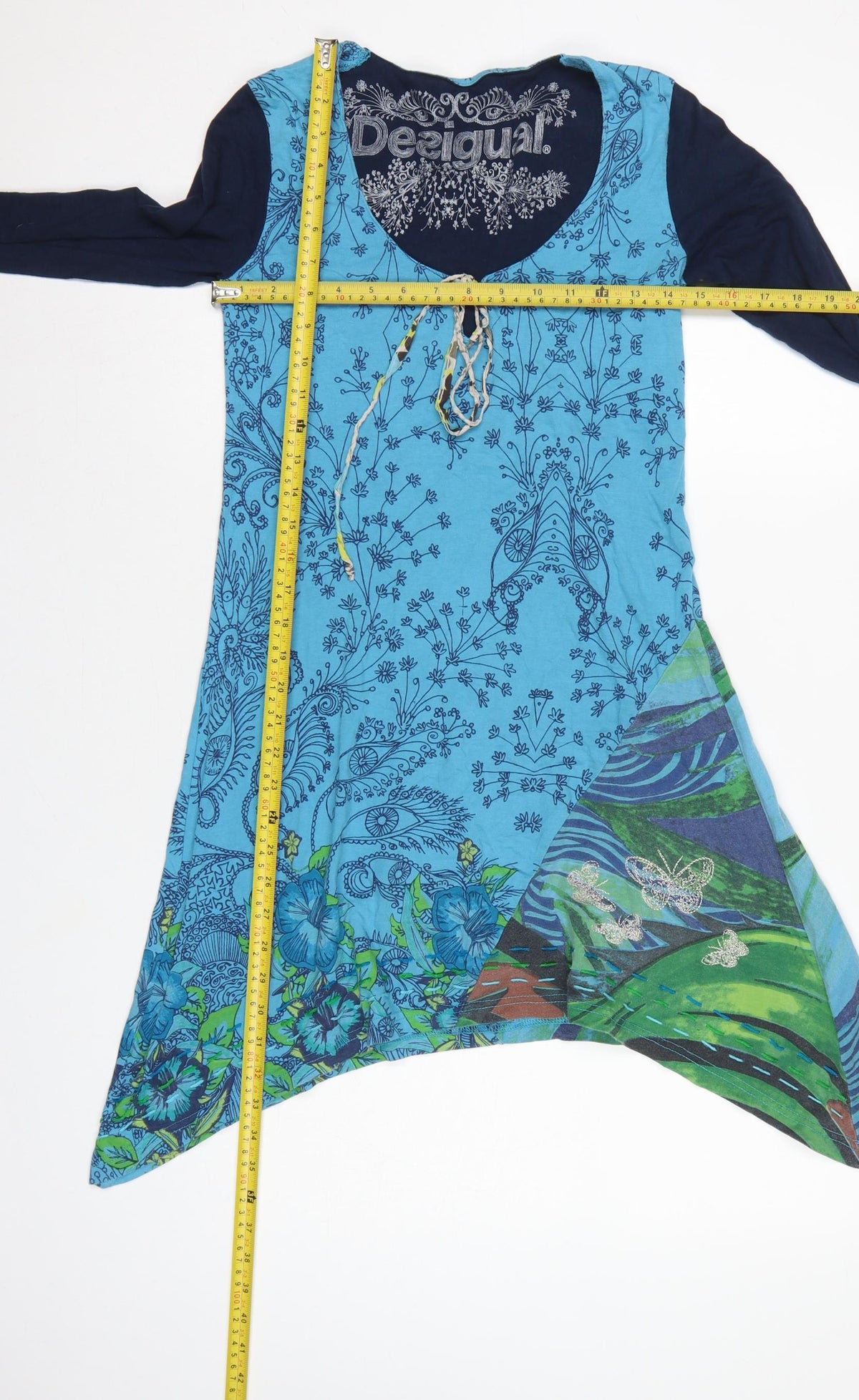 Desigual Women Blue S Floral Asymmetric Boho Swing Dress