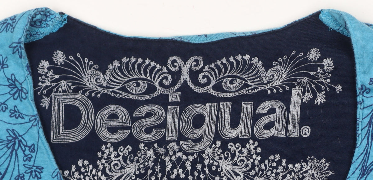 Desigual Women Blue S Floral Asymmetric Boho Swing Dress