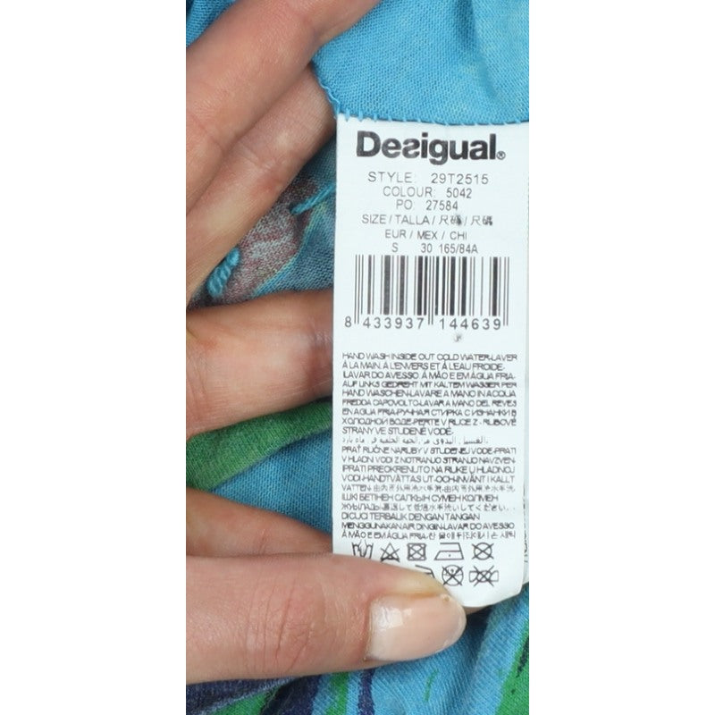 Desigual Women Blue S Floral Asymmetric Boho Swing Dress