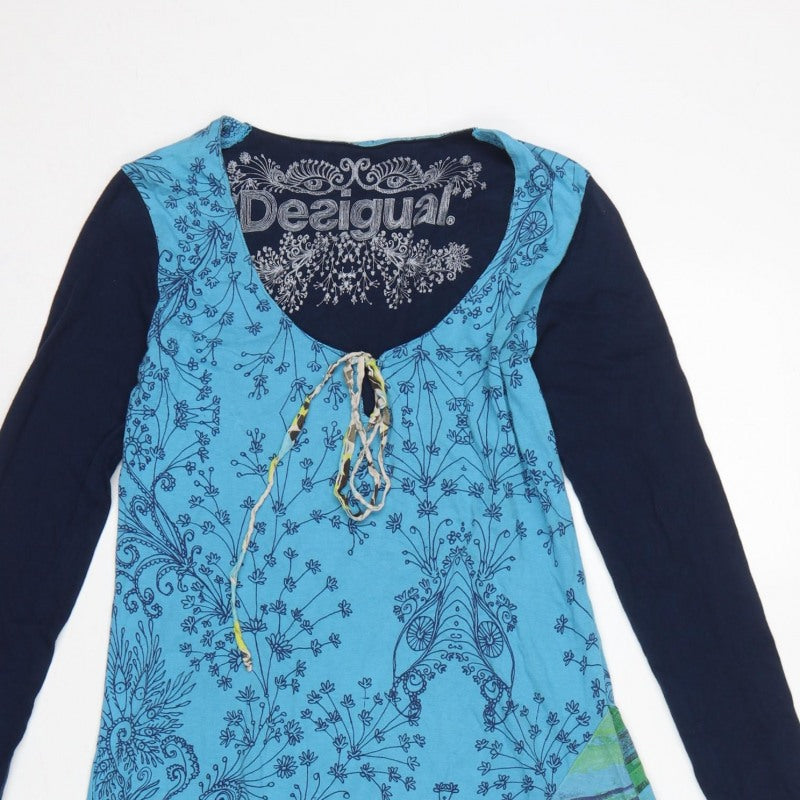 Desigual Women Blue S Floral Asymmetric Boho Swing Dress