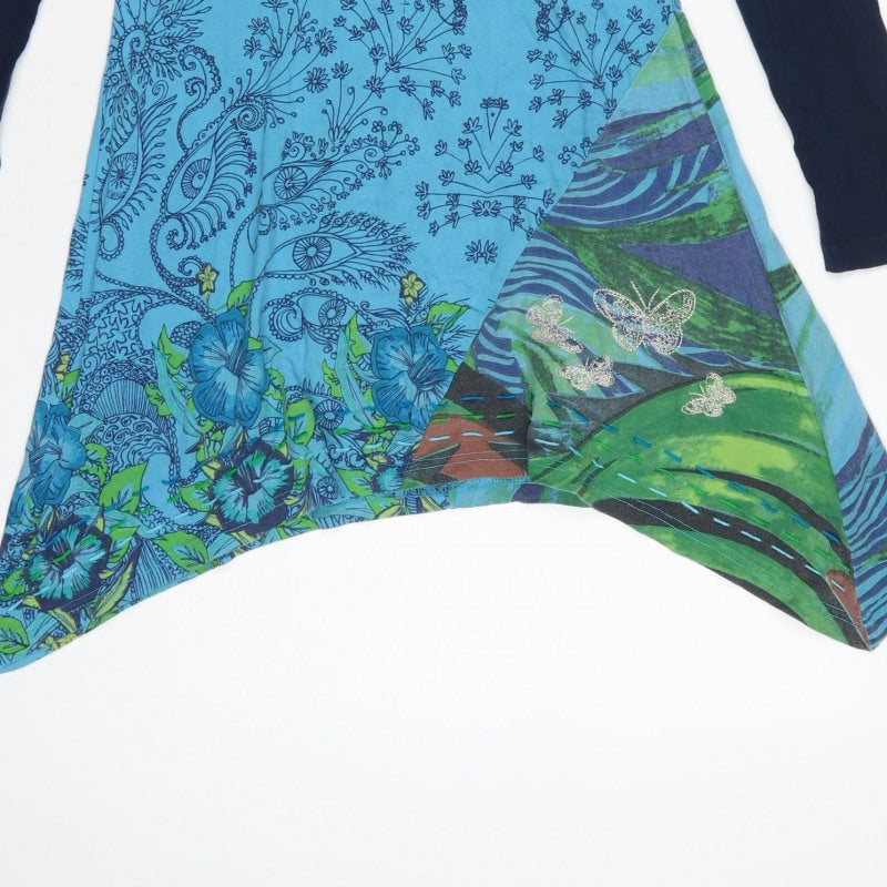 Desigual Women Blue S Floral Asymmetric Boho Swing Dress