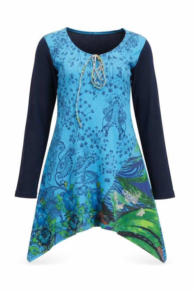 Desigual Women Blue S Floral Asymmetric Boho Swing Dress