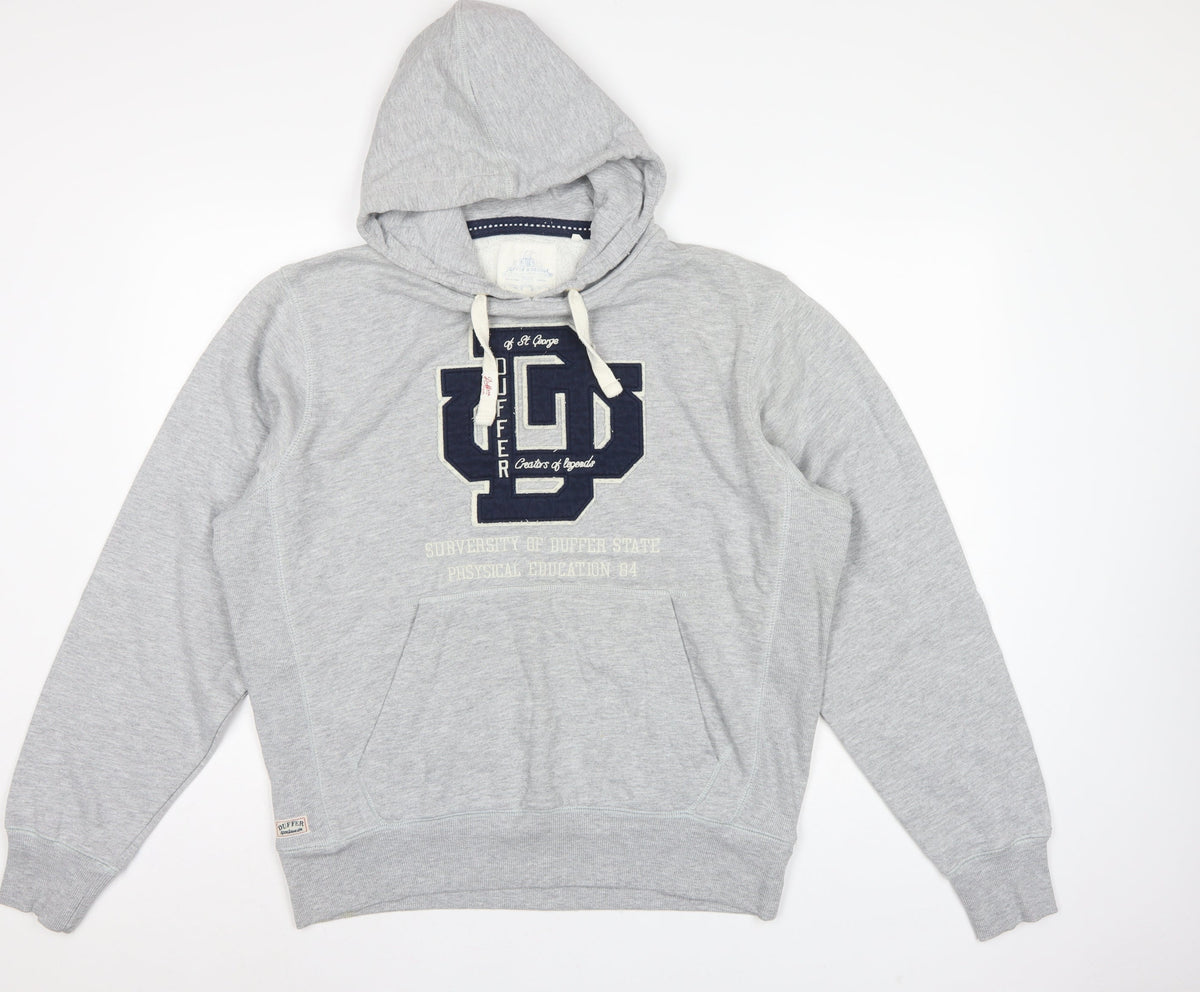 Duffer St George Men’s Grey L Pullover Hoodie College Logo Fleece Pockets