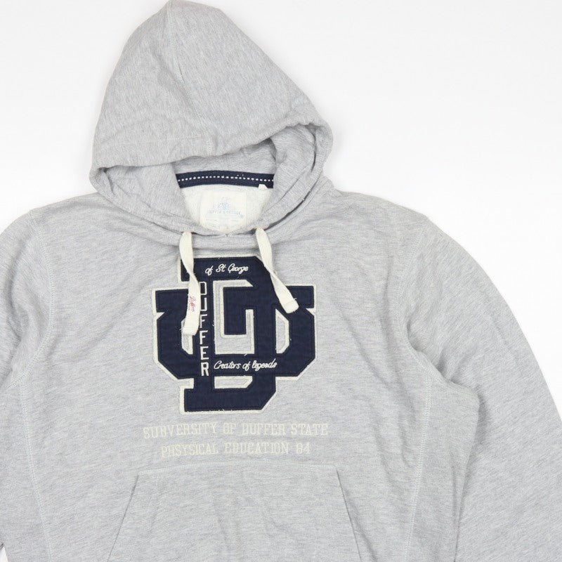 Duffer St George Men’s Grey L Pullover Hoodie College Logo Fleece Pockets