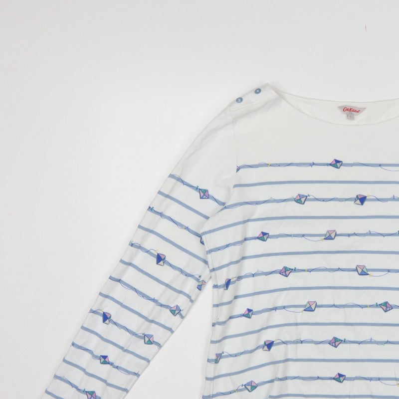Cath Kidston Women White L Striped Kite Print Long Sleeve Jersey T-Shirt