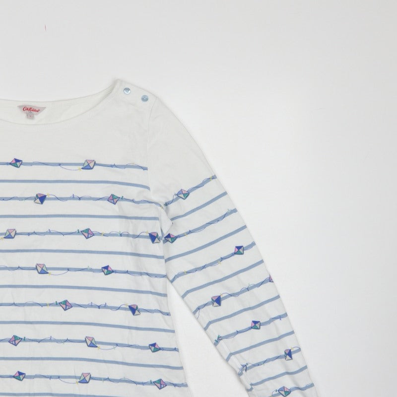 Cath Kidston Women White L Striped Kite Print Long Sleeve Jersey T-Shirt