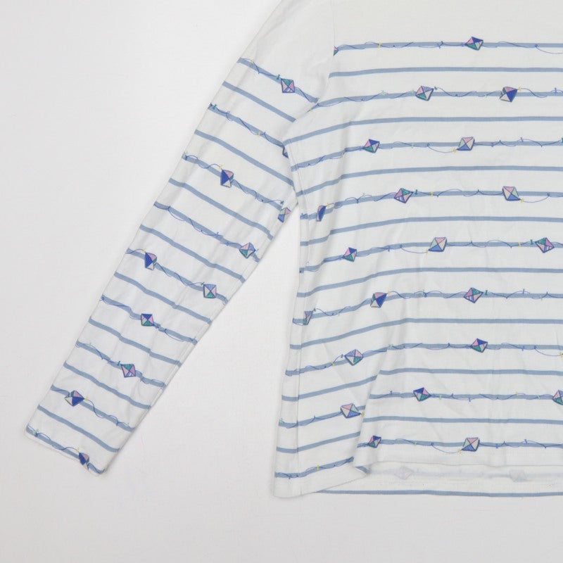 Cath Kidston Women White L Striped Kite Print Long Sleeve Jersey T-Shirt