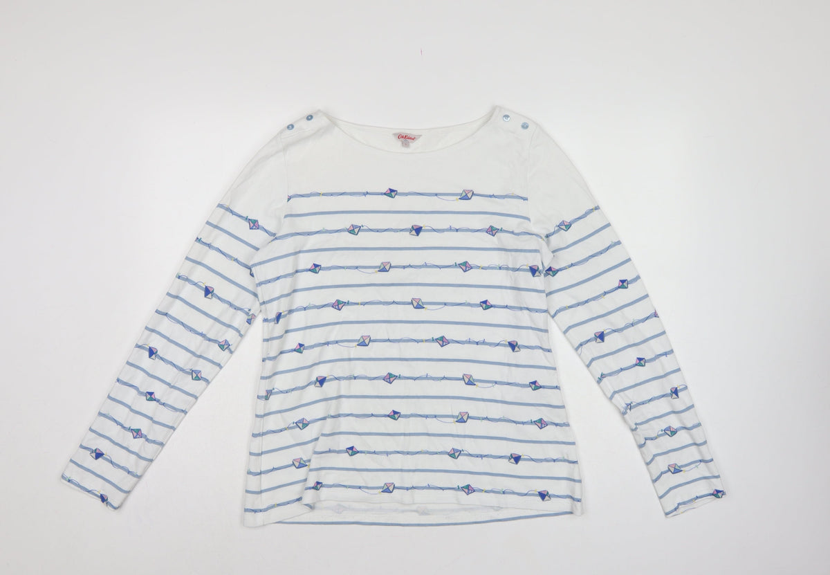 Cath Kidston Women White L Striped Kite Print Long Sleeve Jersey T-Shirt