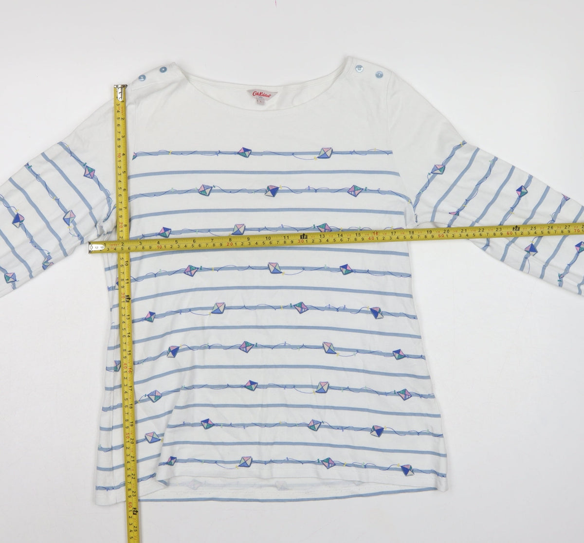 Cath Kidston Women White L Striped Kite Print Long Sleeve Jersey T-Shirt