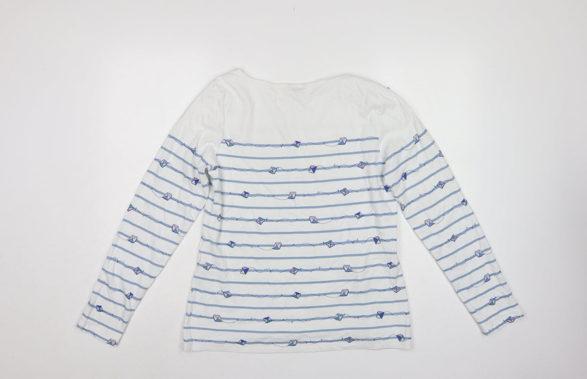 Cath Kidston Women White L Striped Kite Print Long Sleeve Jersey T-Shirt