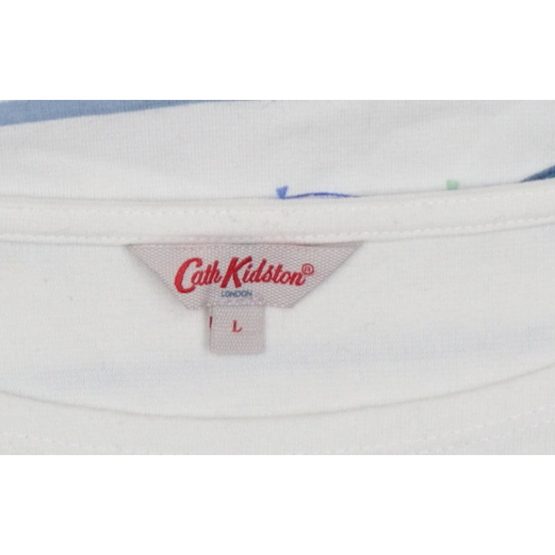 Cath Kidston Women White L Striped Kite Print Long Sleeve Jersey T-Shirt