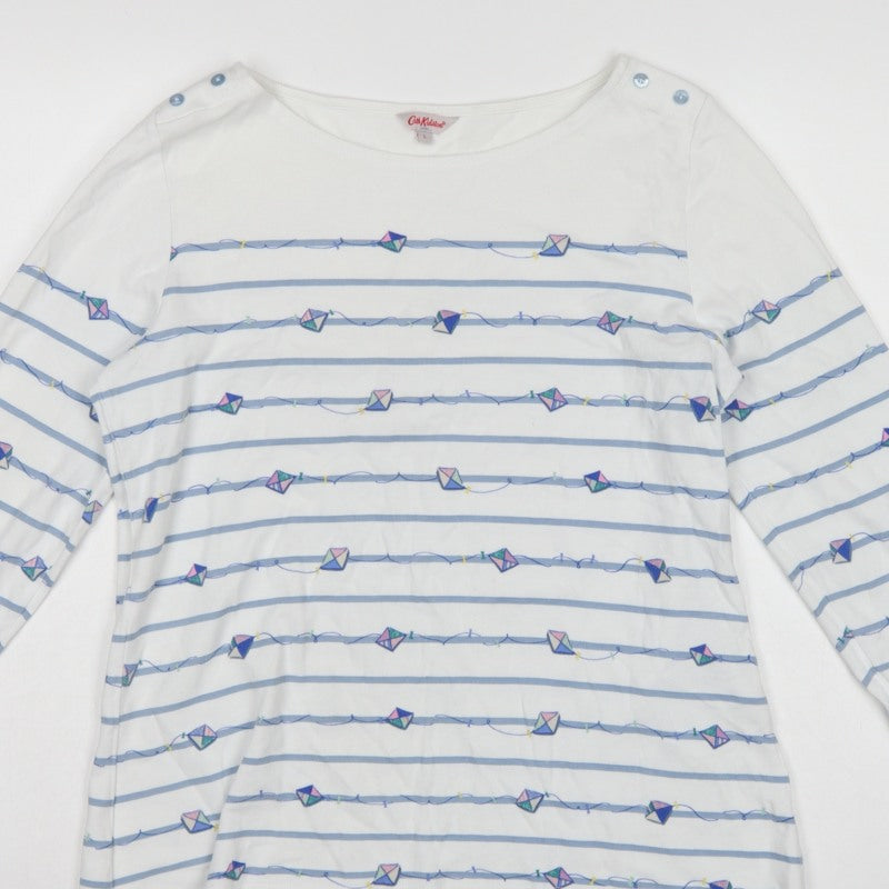 Cath Kidston Women White L Striped Kite Print Long Sleeve Jersey T-Shirt