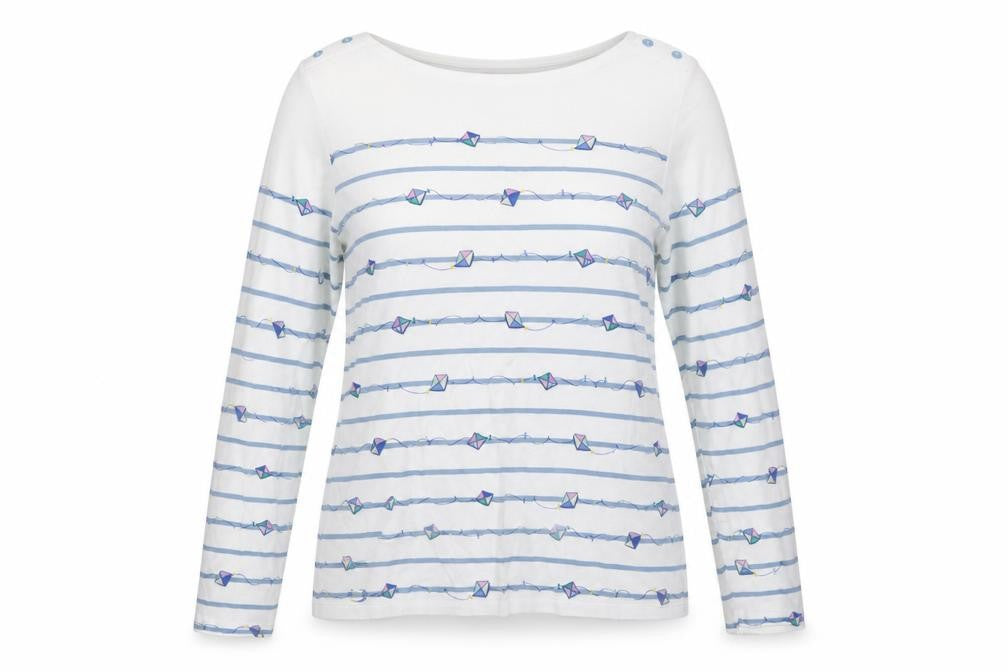 Cath Kidston Women White L Striped Kite Print Long Sleeve Jersey T-Shirt