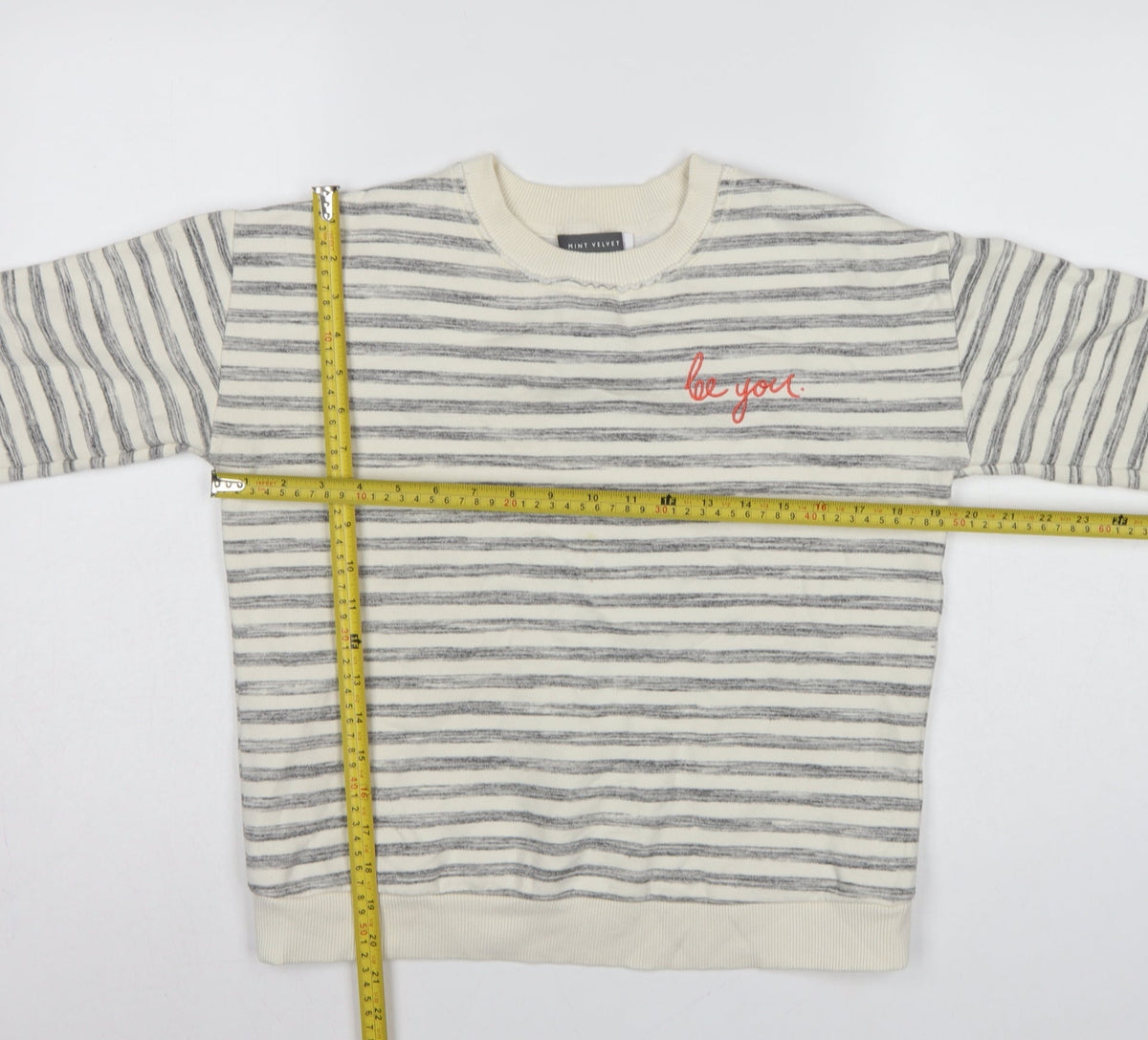 Mint Velvet Women’s Ivory Grey Stripe Embroidered Sweatshirt UK 10