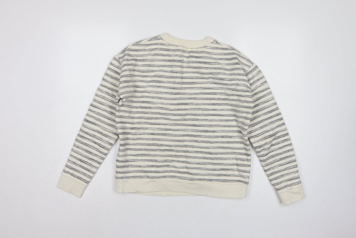 Mint Velvet Women’s Ivory Grey Stripe Embroidered Sweatshirt UK 10
