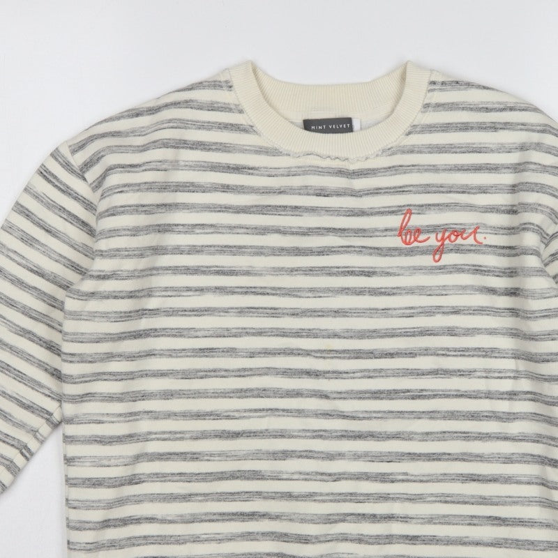Mint Velvet Women’s Ivory Grey Stripe Embroidered Sweatshirt UK 10