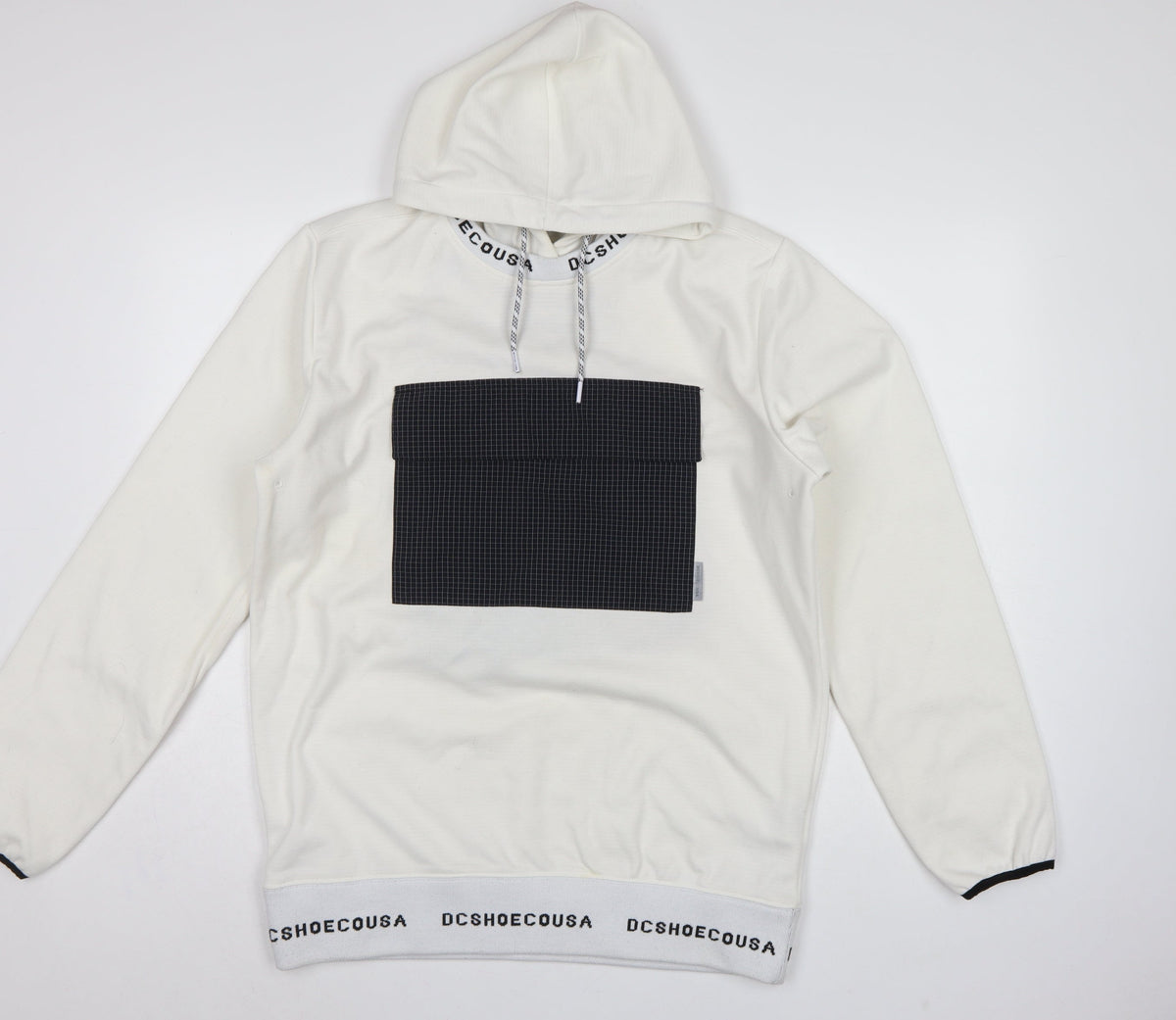 DC Shoes Men’s Ivory M Pullover Hoodie DWR Logo Check Pocket