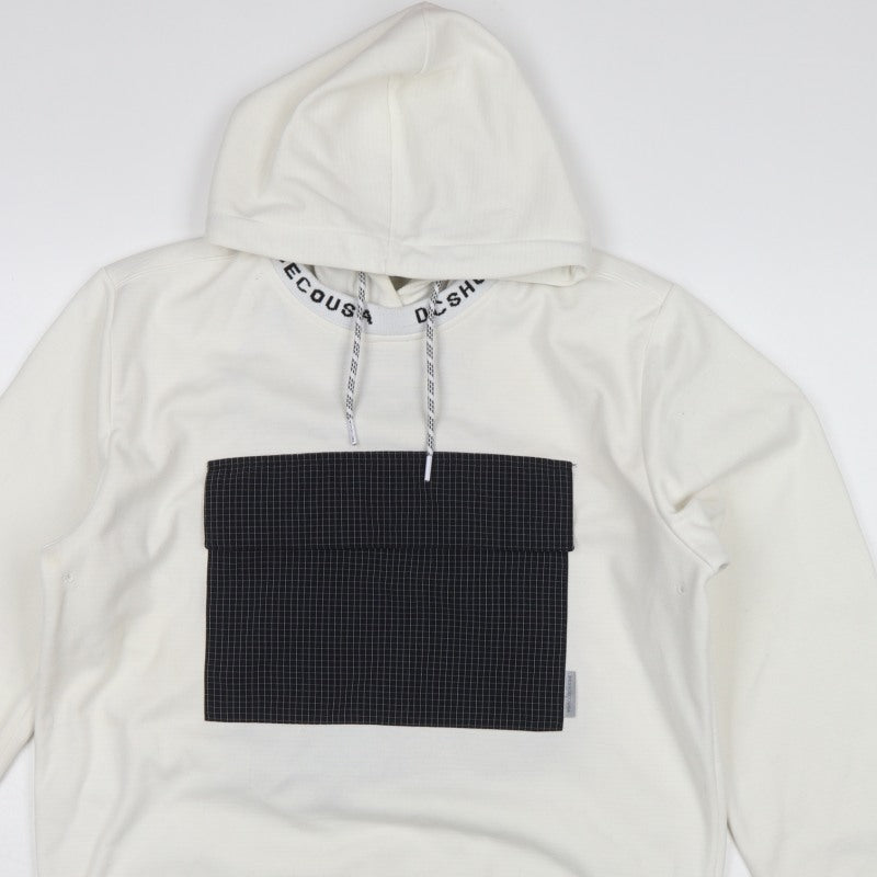 DC Shoes Men’s Ivory M Pullover Hoodie DWR Logo Check Pocket