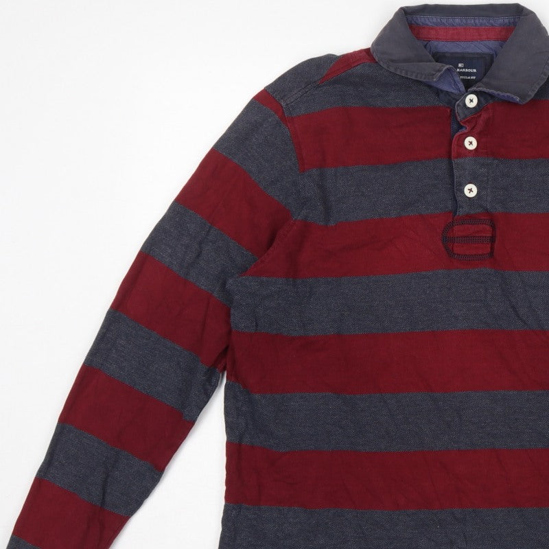 Blue Harbour Men's Red Blue L Striped Long Sleeve Rugby Polo Shirt