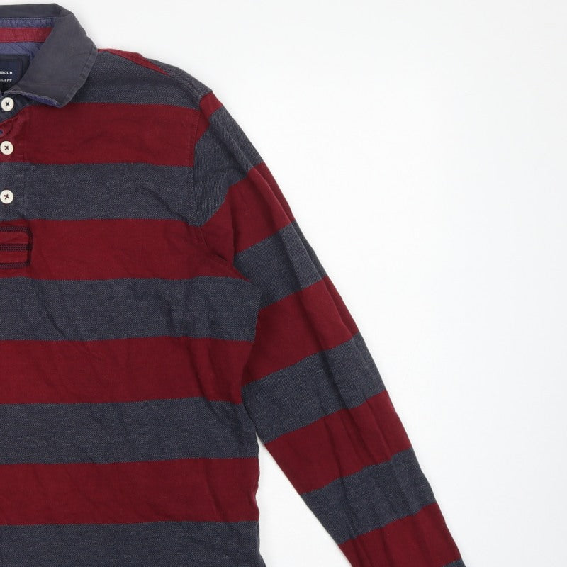 Blue Harbour Men's Red Blue L Striped Long Sleeve Rugby Polo Shirt