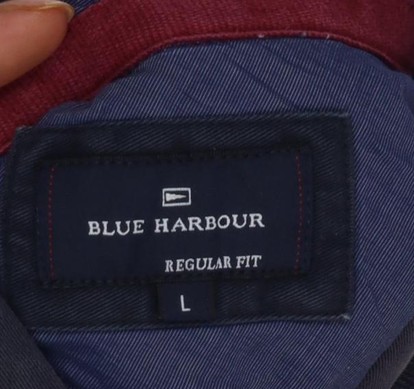 Blue Harbour Men's Red Blue L Striped Long Sleeve Rugby Polo Shirt