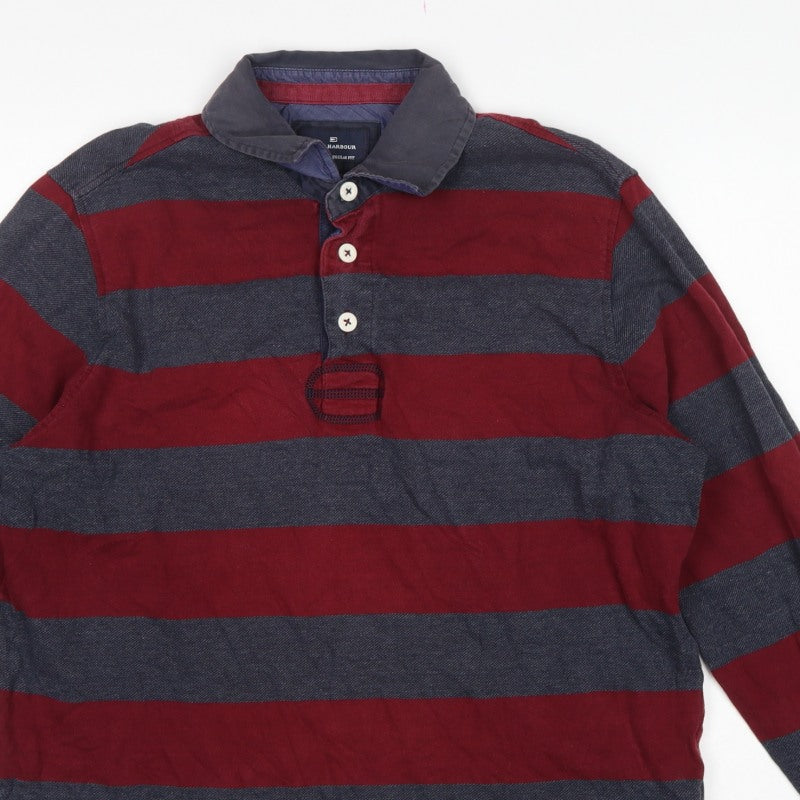 Blue Harbour Men's Red Blue L Striped Long Sleeve Rugby Polo Shirt