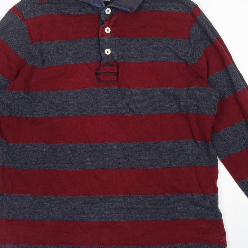 Blue Harbour Men's Red Blue L Striped Long Sleeve Rugby Polo Shirt
