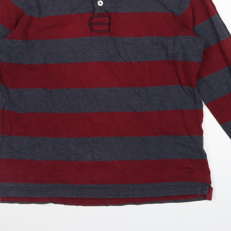 Blue Harbour Men's Red Blue L Striped Long Sleeve Rugby Polo Shirt
