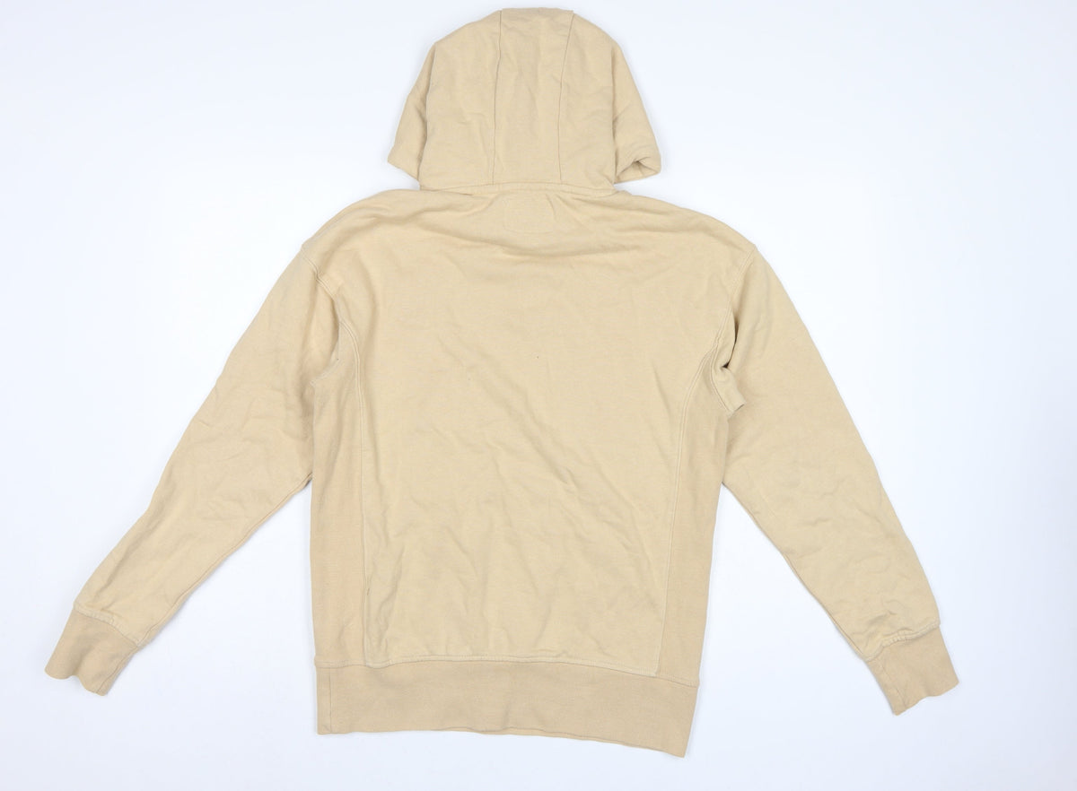 Brand and care label for The Stronghold Men’s Beige XS Pullover Hoodie Venice CA Logo