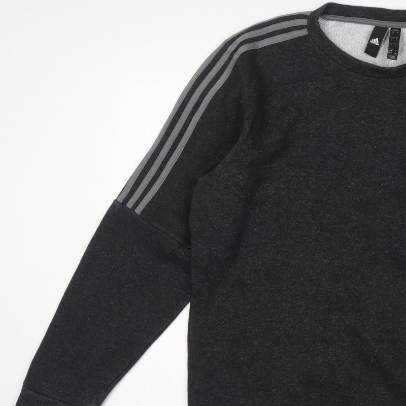 Adidas Men’s Black L 3 Stripe Logo Crew Neck Pullover Sweatshirt