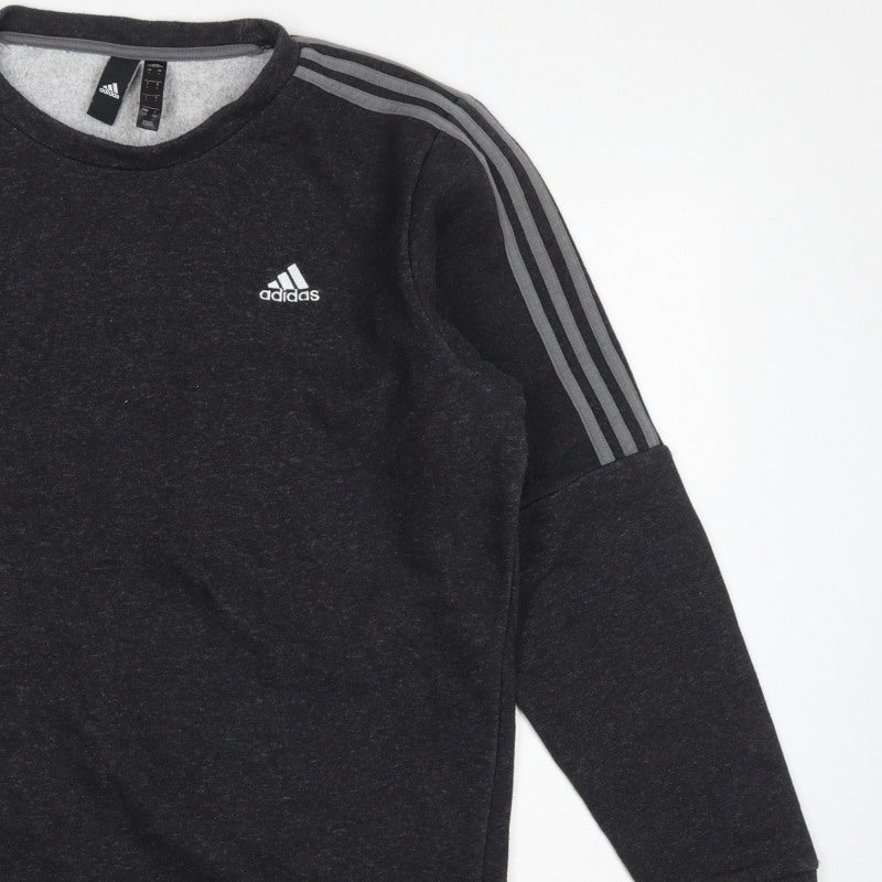 Adidas Men’s Black L 3 Stripe Logo Crew Neck Pullover Sweatshirt