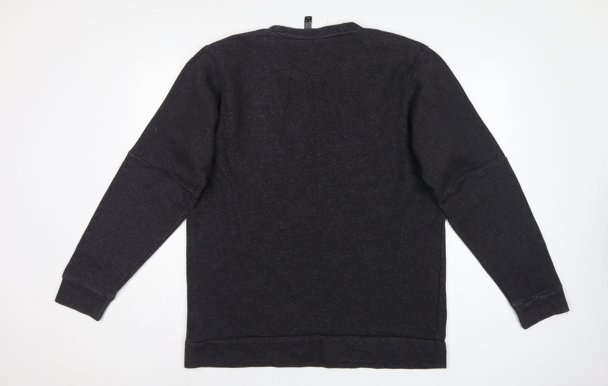Adidas Men’s Black L 3 Stripe Logo Crew Neck Pullover Sweatshirt