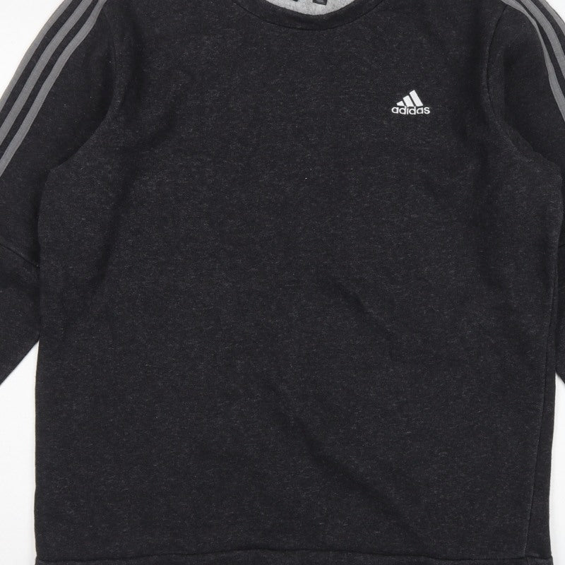 Adidas Men’s Black L 3 Stripe Logo Crew Neck Pullover Sweatshirt
